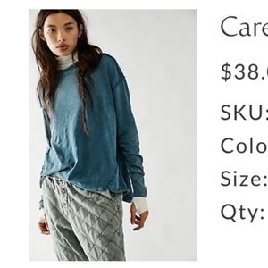 Free People NWT Regan Tee in Deep Teal size Medium